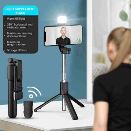 Selfie Stick Tripod with Fill Light & Detachable Bluetooth Wireless Remote