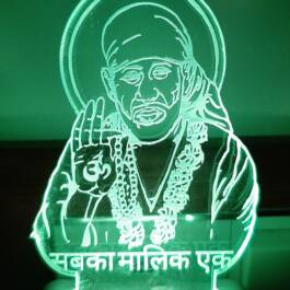 3D Illusion Acrylic Color Changing Saibaba Sabka Malik ek LED Night LAMP Plug