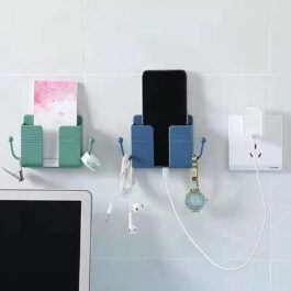 Self Adhesive Sticker Wall Mount Mobile Phone Charging Stand with Hook Stick (2 PCS)