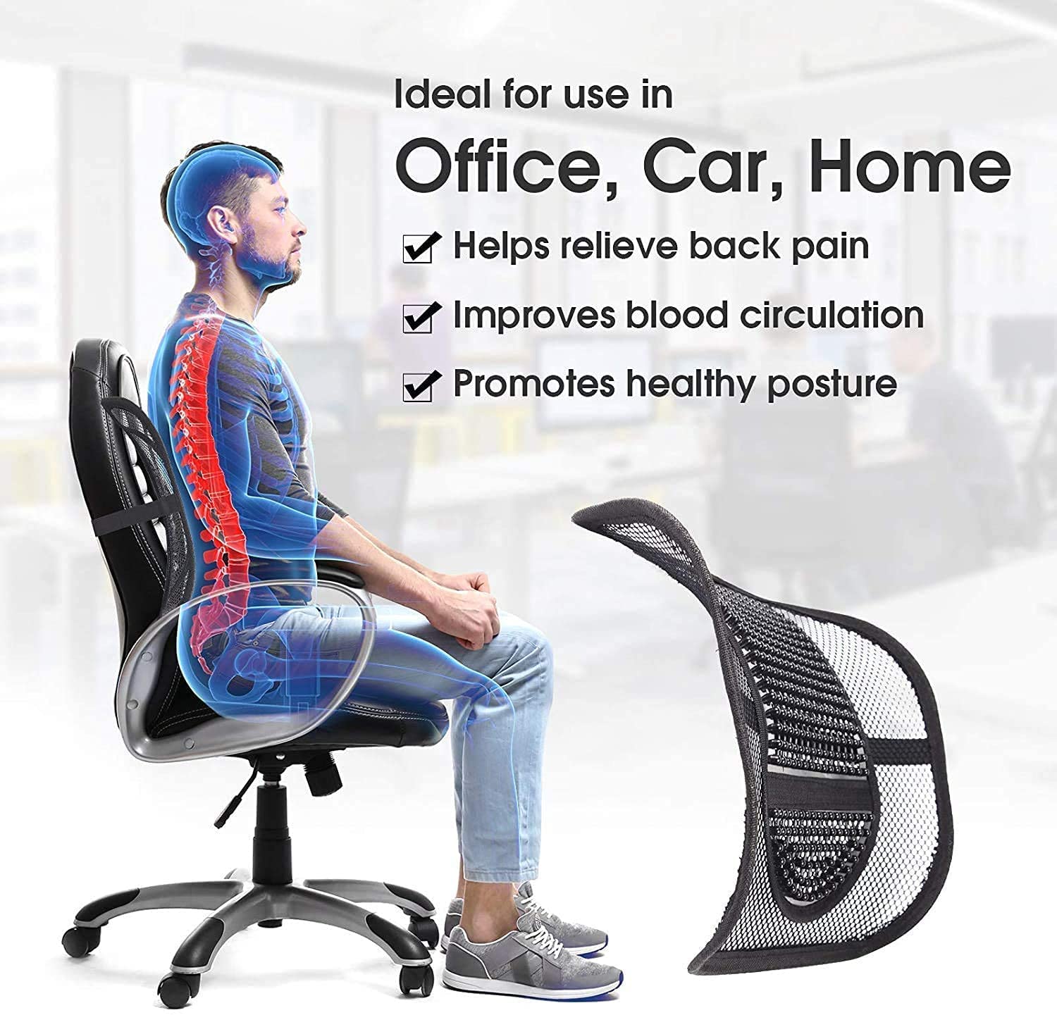 Car Seat Office Chair Massage Back Lumbar Support Ventilate