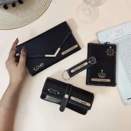 PU Leather Customized/Personalised All in One Women’s Wallet Combo Gift (4 pcs) (Multicolour)