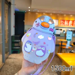 Penguin Shape Cute Water Bottle,Portable Cute Penguin Glass Water Bottle,1500 ml Cartoon Water Bottle for Kids
