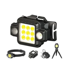 Rechargeable Headlamp,Magnetic Base Clip Work Stream Light Headlight LED COB Flashlight Adjustable Lightweight Headlight for Camping Cycling Trekking