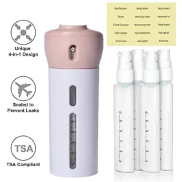 4 in 1 Travel Dispenser Bottle Sets, 4-in-1 Lotion Shampoo Gel Travel Dispenser Portable Leakproof Rotatable Shower Bottles Refillable