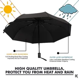 Classic Folding Automatic Open Uv Protective Umbrella, Black