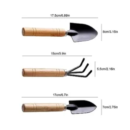 Gardening Tool Set Mini Wood Handle 3 Piece Mini Garden Tool Set Gardening Shovels, Spade, Rale with Wooden Handles, Gardening Tool Set, Garden Tools (Set of 3) Small Mini Gardening Tools 3pcs Set with Wooden Handle
