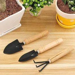 Gardening Tool Set Mini Wood Handle 3 Piece Mini Garden Tool Set Gardening Shovels, Spade, Rale with Wooden Handles, Gardening Tool Set, Garden Tools (Set of 3) Small Mini Gardening Tools 3pcs Set with Wooden Handle