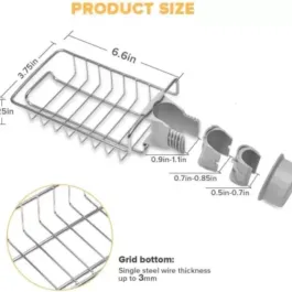 Kitchen Sink Caddy Organizer Over Faucet Sponge Holder, Stainless Steel Heavy Duty Thickening Hanging Faucet Drain Rack for Scrubbers, Soap, Bathroom, Detachable No Suction Cup (Random)