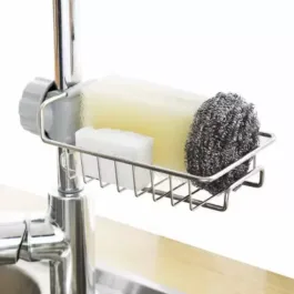 Kitchen Sink Caddy Organizer Over Faucet Sponge Holder, Stainless Steel Heavy Duty Thickening Hanging Faucet Drain Rack for Scrubbers, Soap, Bathroom, Detachable No Suction Cup (Random)