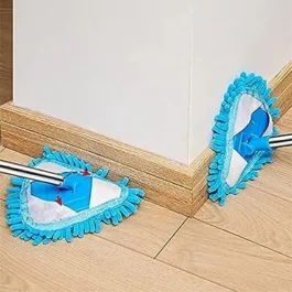 Rotatable Triangle Mop with Long Handle, Microfiber Flat Floor mop Cleaning Brush Glass Wiper Window Cleaner Floor Cleaning Fan Dusting Office Fan Cleaning Brush with Hydraulic Long Rod