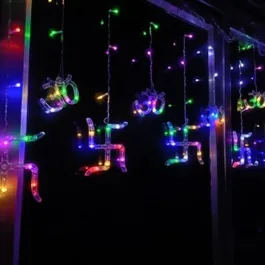 Multi Swastik Curtain Light, String Lights with Pack of 12 Hanging Swastik and Om 8 Flashing Modes for Diwali Decoration