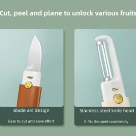 Multifunctional 2 in 1 Stainless Steel Fruit Knife Peeler, Fruit and Vegetable Peeler Dual-Use Knife, Outdoor Kitchen Tools Portable Peeling Fruit Peeler – Pack of 1 (Multi Color)