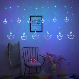 Diya Curtain Light | 12 Diya | 6 Big Diya 6 Small Diya | 8 Flashing Modes | Multicolor | for Indoor & Outdoor Decorations