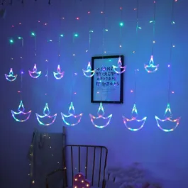 Diya Curtain Light | 12 Diya | 6 Big Diya 6 Small Diya | 8 Flashing Modes | Multicolor | for Indoor & Outdoor Decorations
