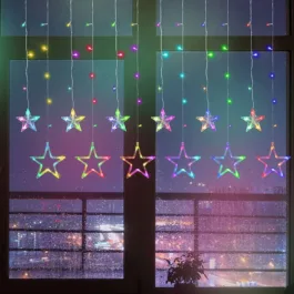 12 Stars 138 LED Star Curtain String Lights, Window Curtain Decoration Lights with 8 Flashing Modes Remote for Indoor Outdoor Decoration in Wedding, Party, Birthday, Bedroom