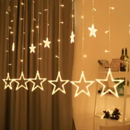 12 Stars Curtain String Lights with 8 Flashing Modes – Warm White