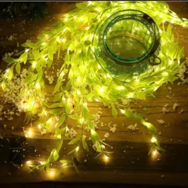 Artificial Vines Curtain Lights, Fake Greenery Garland Willow Leaves with Lights for Wedding Party Backdrop Baby Shower Home Decoration, 2 Modes, Steady on/Flash (Warm White, 3 Meter)