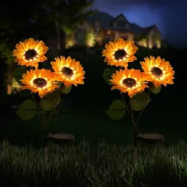 New Upgraded Outdoor Sunflower Solar Yard Decor Garden Stakes, Artificial Solar Powered Sunflowers Flowers Decorative Lights for Yard Garden Patio Porch Backyard Pathway Cemetery
