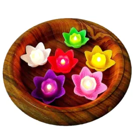 Electric Battery Sensor Smokeless Unbreakable Transparent Plastic Lotus Flower Floating LED Candles Diya Se (Multicolor) – Set of 6