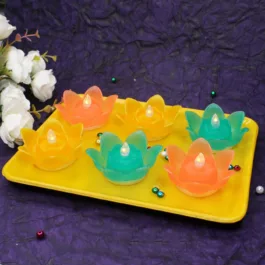 Multicolour Water Sensor Floating Diyas for Diwali Décor Items for Home Decor Reusable Navratri Diwali Lights Water Sensor Plastic Lotus (Pack of 6)