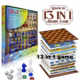 Magnetic 13 in 1 Family Fun Indoor & Outdoor Board Games for Kids | Snakes & Ladders, Tic-Tac-Toe, Space Venture, Ludo, Chess, Football, Checkers, Travel Bingo & Many Games