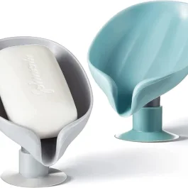 Leaf Shape Soap Holder Stand Self Draining for Bathroom Kitchen Wall Mounted Plastic Soap Dish Tray Cady Bathroom Accessories Set No Drilling Multi Color