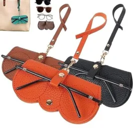 Leather Sunglasses Case,Traveling Eyewear Glasses Case, Portable Slim Sunglasses Pouch,Case Button Eyewear Hook Cases,Cover,Pouch Box Sunglasses, Spectacles & Goggles For Men & Women