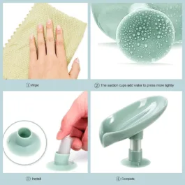 Leaf Shape Soap Holder Stand Self Draining for Bathroom Kitchen Wall Mounted Plastic Soap Dish Tray Cady Bathroom Accessories Set No Drilling Multi Color