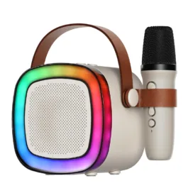Party POP LM BT1116 Bluetooth Speaker with 10W RMS Stereo Sound, Wireless Mic with 3 Voice Converter, RGB Lights, 8Hrs Non-Stop Music, Multi-Compatibility Modes and Type-C Charging (Beige)