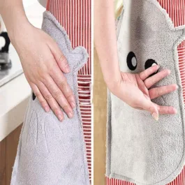 Cooking Apron | Adjustable Waterproof Chef Apron with Pocket and 2 Side Coral Velvet Towels for Hands Wiping Quilt for Home Kitchen, Grill, Restaurant