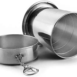 Portable Folding Stainless Steel Travel Camping Water Mug Cup Glass -150ml, Silver