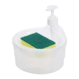 Soap Dispenser and Scrubber Holder Set, 2 in 1 Sink Dish Washing Soap Dispenser Compact 1000ml Dish and Plate Washing Soap Pump Dispenser, Clear