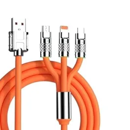 120W Charger Cable, Fast Charging 3 in 1 Charging Data Cable, Portable Charger Cord with USB Type-C & USB Port for All Phones and Tablet, Multi Fast Charger Type c Retractable USB Cable