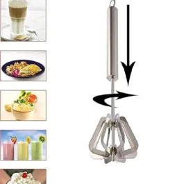 Stainless Steel Hand Push Whisk Blender ,Beater Milk Frother, Mixer Stirrer, Blending, Egg Beater, Stirring Lassi/Butter Milk Maker/Mixer, Silver, Medium