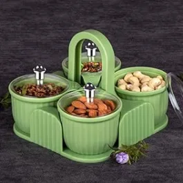 Spice Storage Box for Kitchen Plastic Dry Fruits Containers Dabbe Organizer Spice, Masala Kitchen Jar Seasoning Serving Tray Pickle Condiment Box with Handle for Dinning Table ( COLOR LIGHT GREEN )