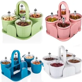 Spice Storage Box for Kitchen Plastic Dry Fruits Containers Dabbe Organizer Spice, Masala Kitchen Jar Seasoning Serving Tray Pickle Condiment Box with Handle for Dinning Table ( COLOR LIGHT GREEN )