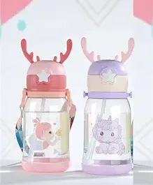 1ps Cute Hanging 500 ML Large Capacity Water Bottle, Anti-Leak Kids Water Bottle BPA Free, Cartoon Animal Design Water Bottle with Straw & Strap Sipper Water Bottle for Girls Kids