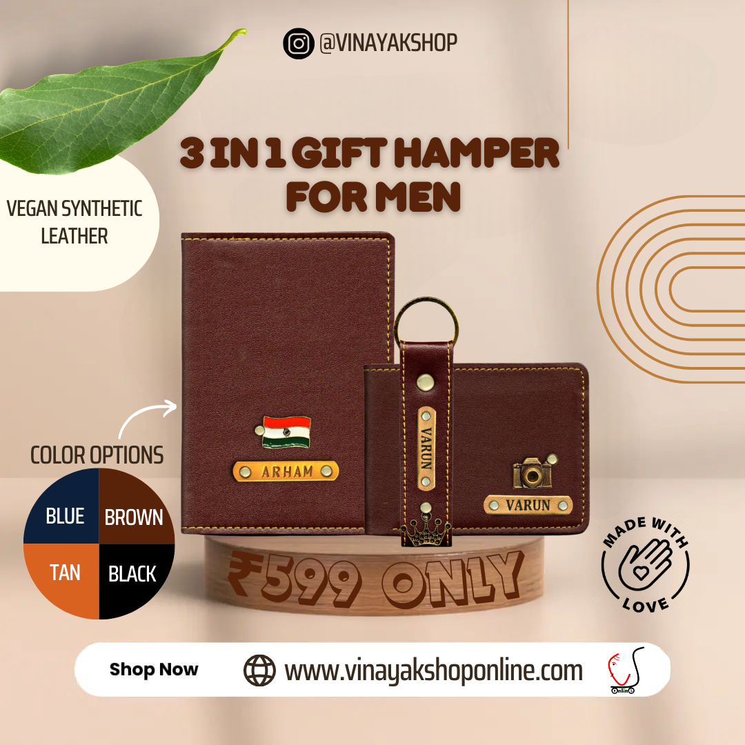 Personalized 3-in-1 Special Gift Hamper For Men Includes Passport, Keychain, Wallet