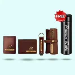 Personalized 5-in-1 Gift Hamper for Men ( Includes 1 Free Bottle ) – Card Holder, Mens Wallet, Keychain, Sunglass Case, Bottle