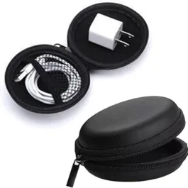 Headphones Carrying Cases – Earbuds Storage Boxes, PU Charging Cable Charger Headset Organiser Protection, Ball Shape Hard Shell Travel Carrying Bag Ideal for Earphones PACK OF 2