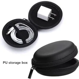 Headphones Carrying Cases – Earbuds Storage Boxes, PU Charging Cable Charger Headset Organiser Protection, Ball Shape Hard Shell Travel Carrying Bag Ideal for Earphones PACK OF 2