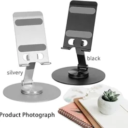 Cell Phone Stand for Desk Adjustable and Foldable Tablet Stand Made of Metal Aluminum Alloy Material, it is Compatible with All iPhone Stand and iPad Holder ( Black )