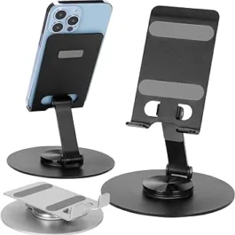 Cell Phone Stand for Desk Adjustable and Foldable Tablet Stand Made of Metal Aluminum Alloy Material, it is Compatible with All iPhone Stand and iPad Holder ( Black )