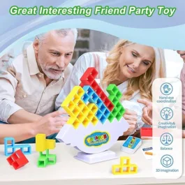Tetra Tower Game 16 Pcs Stack Tower, Swinging Tower, Swing Stack High Child Balance Building Block 2-4 Players | Interactive STEM Toy for Family, Travel, Parties for Adults & Kids