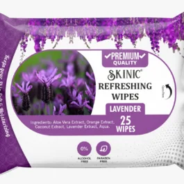 Skinic 100% Herbal Refreshing Wipes LAVENDER | Alcohol Free | Chemical Free (25 Pulls) PACK OF 1