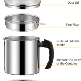 Oil Strainer Pot Grease Can – Stainless Steel Cooking Grease Container,Reuse Oil Storage (Best Oil Shaver) Can Container with Removable Filter Anti-Scalding Handheld, Lid for Cooking Oil