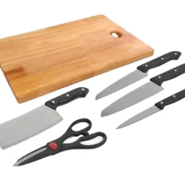 Stainless Steel Kitchen 5-Pcs Knife Set with Wooden Chopping Board & Scissor Vegetable & Meat Cutting (Set of 5 + 1 Chopper Board)