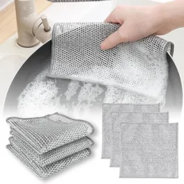 Multipurpose Wire Dishwashing Rags for Wet and Dry Stainless Steel Scrubber Non-Scratch Wire Dishcloth for Washing Dishes Sinks Counters Easy Rinsing Machine Washable Pack 3