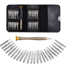 Heavy Magnetic Screwdriver Set; 25-1 Repair Kit, with Portable Leather Case, Professional Opening Tools for Mobile Laptop Glasses, Star/Y-Type/Flat-Blade/Triangle Screwdrivers, black