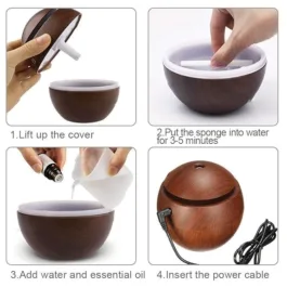 Wood Humidifire | USB Mini Humidifier | Oil Diffuser Aroma Air Humidifier | Air Humidifier For Room | 6 Color Changing Lights | Portable Ultrasonic Mist Humidifier For Home |